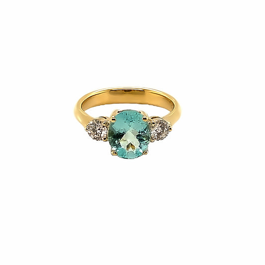 18K Yellow Gold Paraiba Blue Tourmaline Diamond Ring