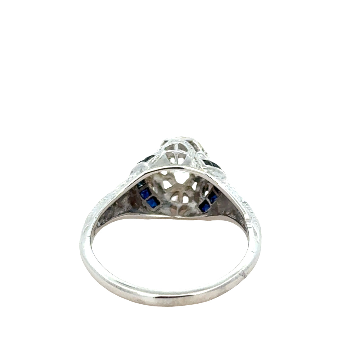 Edwardian Antique Diamond Ring with Sapphire Accents – 18K White Gold