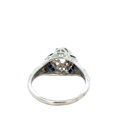 Edwardian Antique Diamond Ring with Sapphire Accents – 18K White Gold