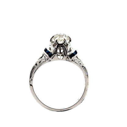 Edwardian Antique Diamond Ring with Sapphire Accents – 18K White Gold