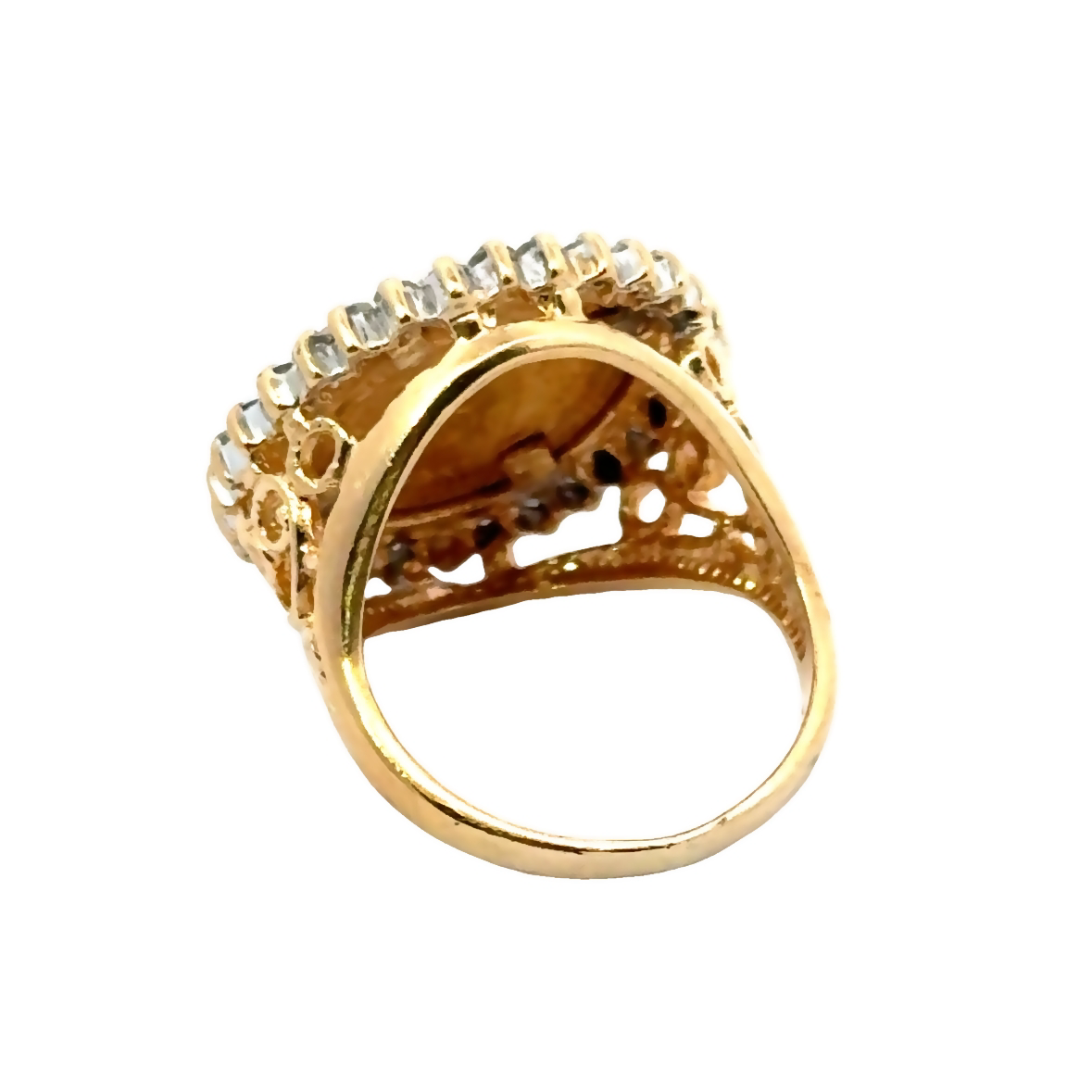 14K Yellow Gold Diamond Halo Coin Ring