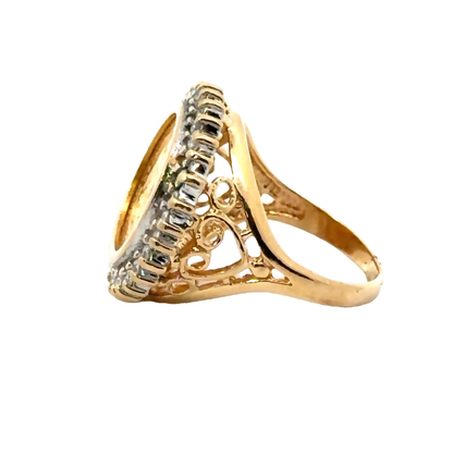 14K Yellow Gold Diamond Halo Coin Ring