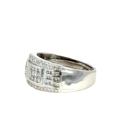 14K White Gold Cluster Diamond Band for Men