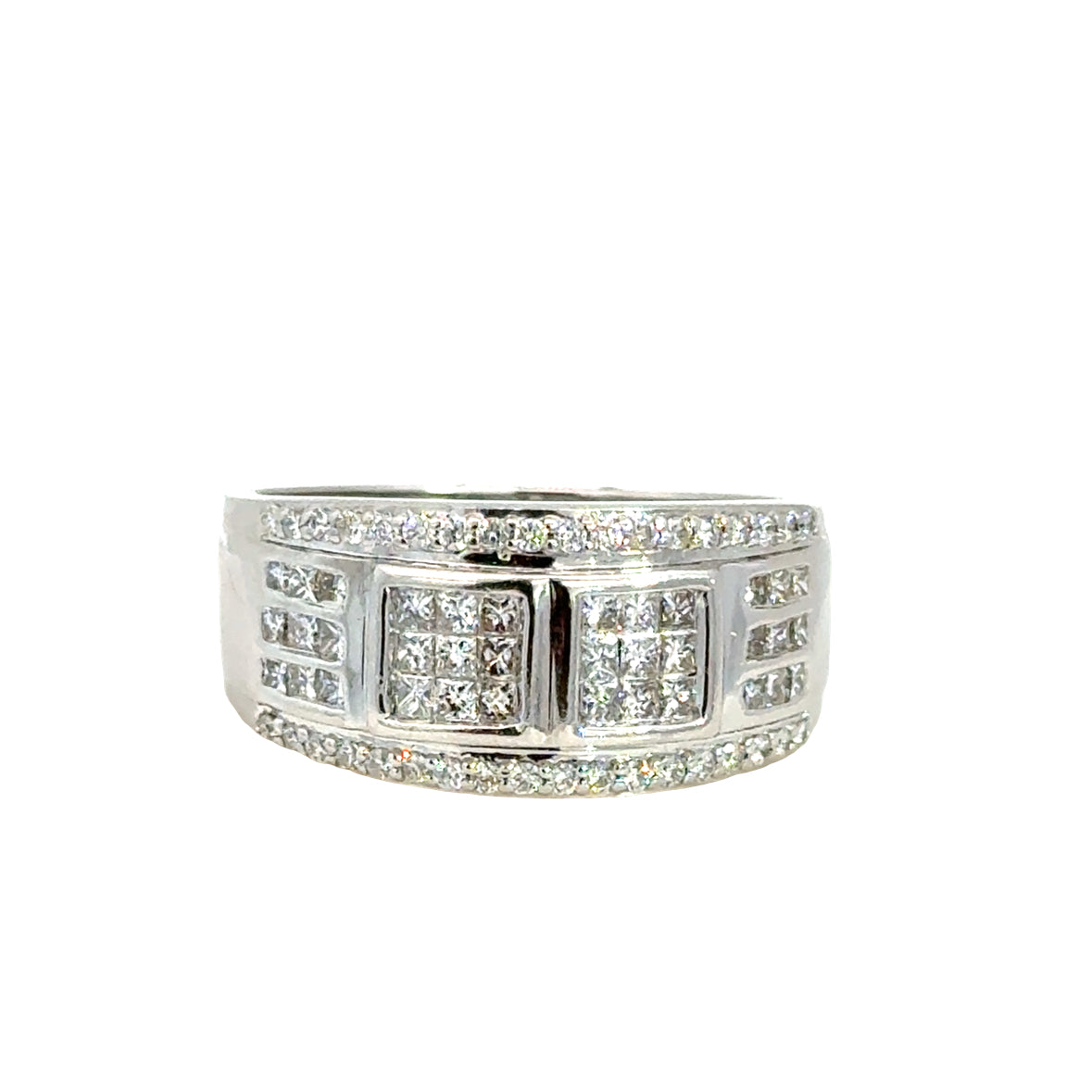 14K White Gold Cluster Diamond Band for Men