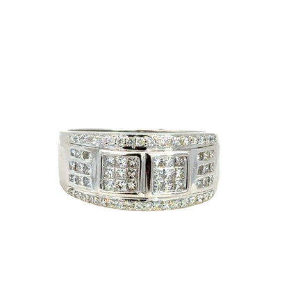 14K White Gold Cluster Diamond Band for Men
