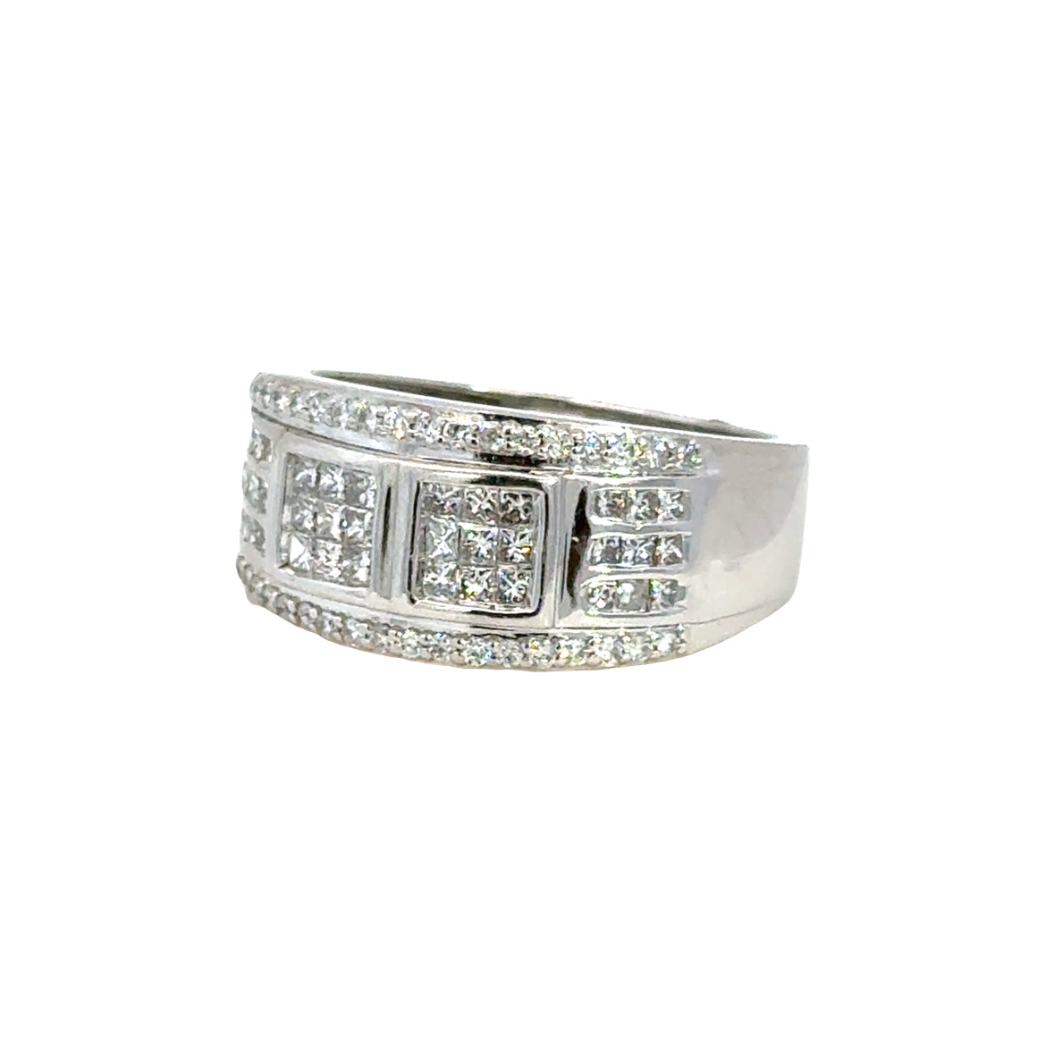 14K White Gold Cluster Diamond Band for Men