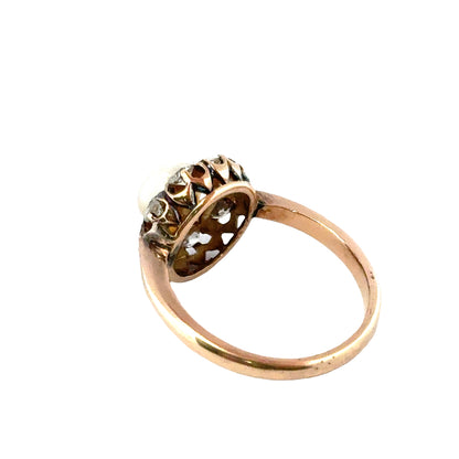 14K Yellow Gold Natural Pearl & Diamond Halo Ring