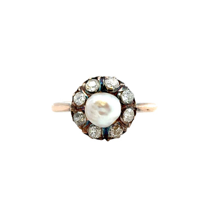 14K Yellow Gold Natural Pearl & Diamond Halo Ring