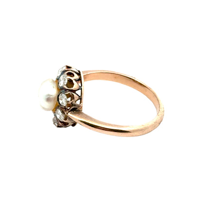 14K Yellow Gold Natural Pearl & Diamond Halo Ring