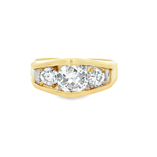 14K Textured Yellow Gold 3-Stone Diamond Men’s Ring