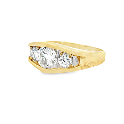 14K Textured Yellow Gold 3-Stone Diamond Men’s Ring