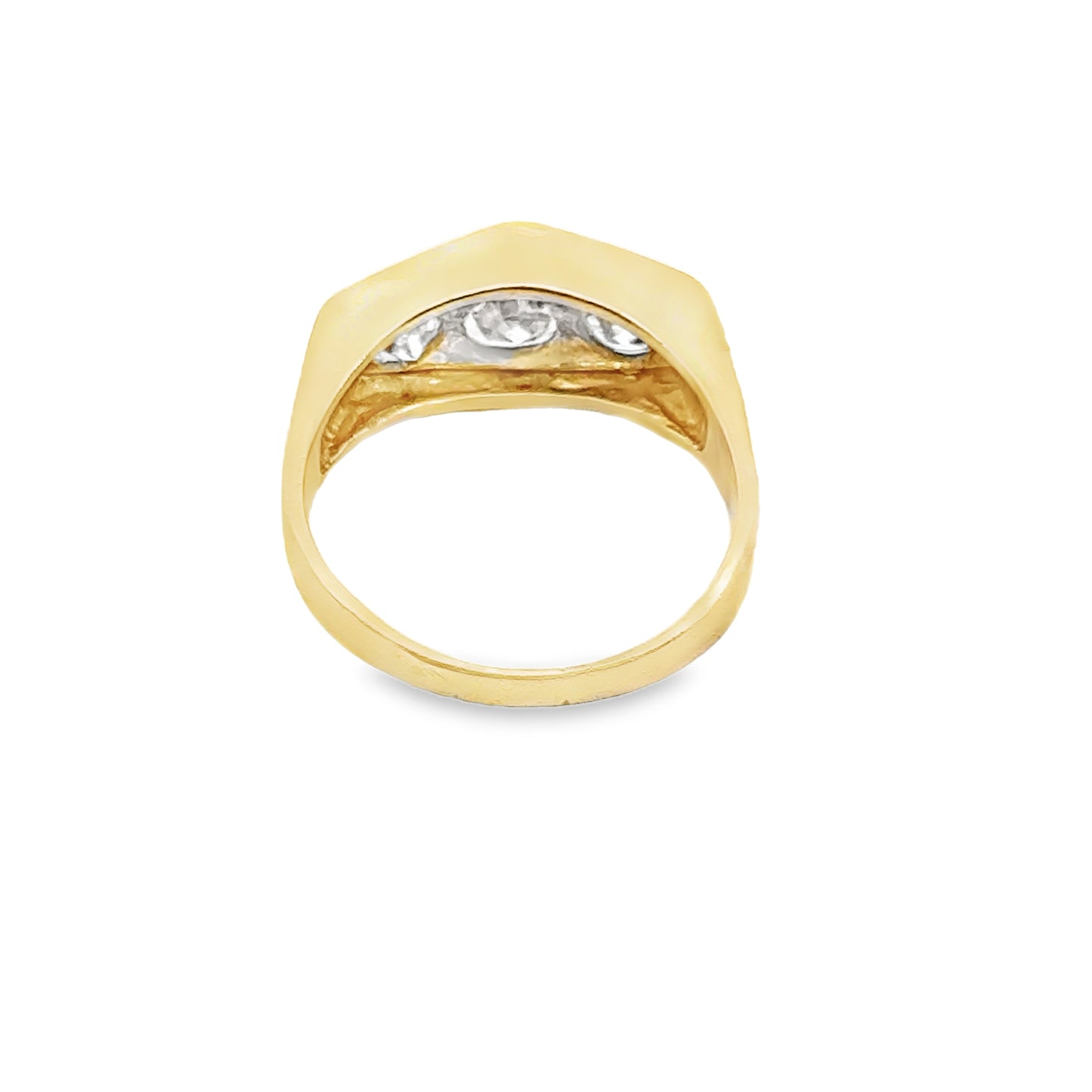 14K Textured Yellow Gold 3-Stone Diamond Men’s Ring