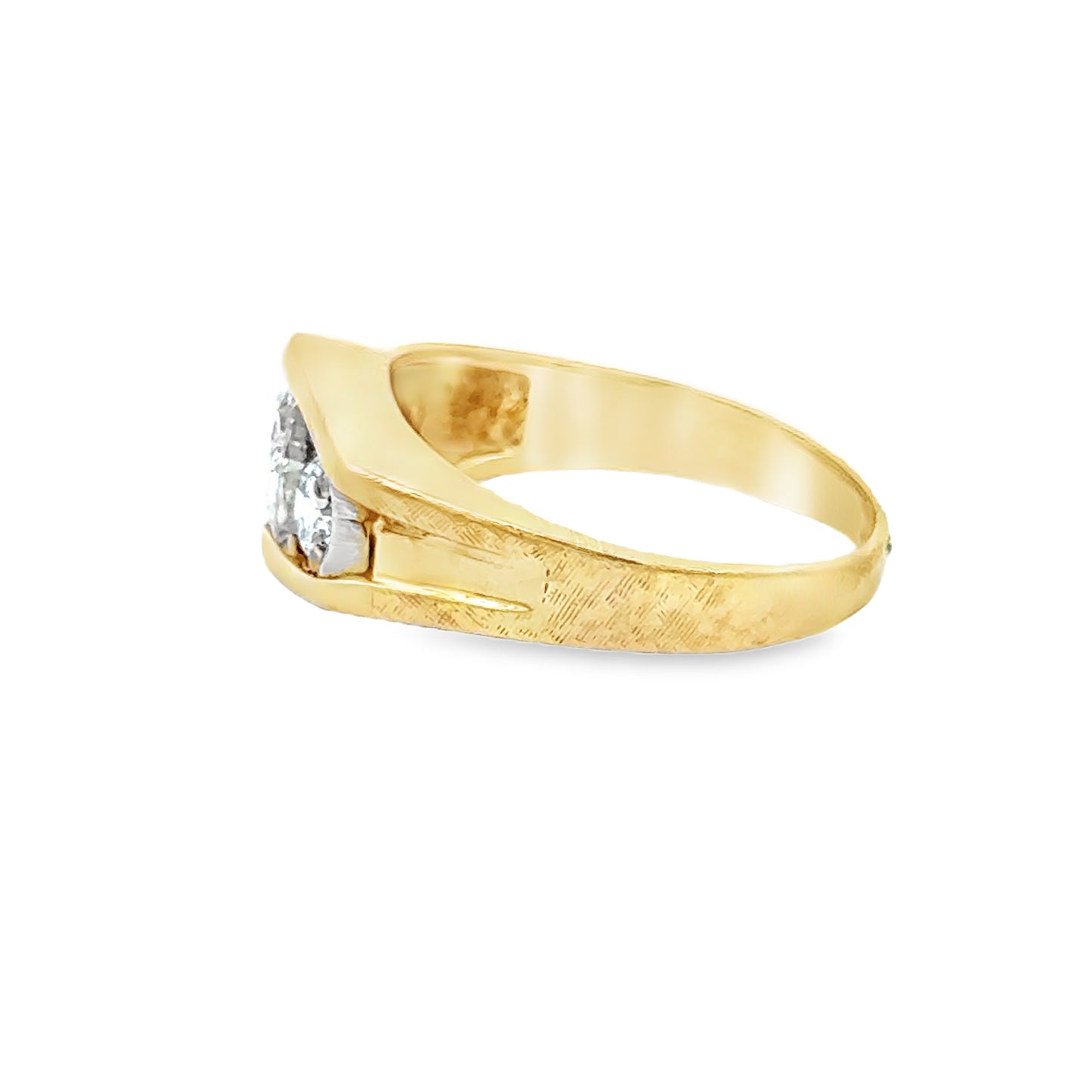 14K Textured Yellow Gold 3-Stone Diamond Men’s Ring