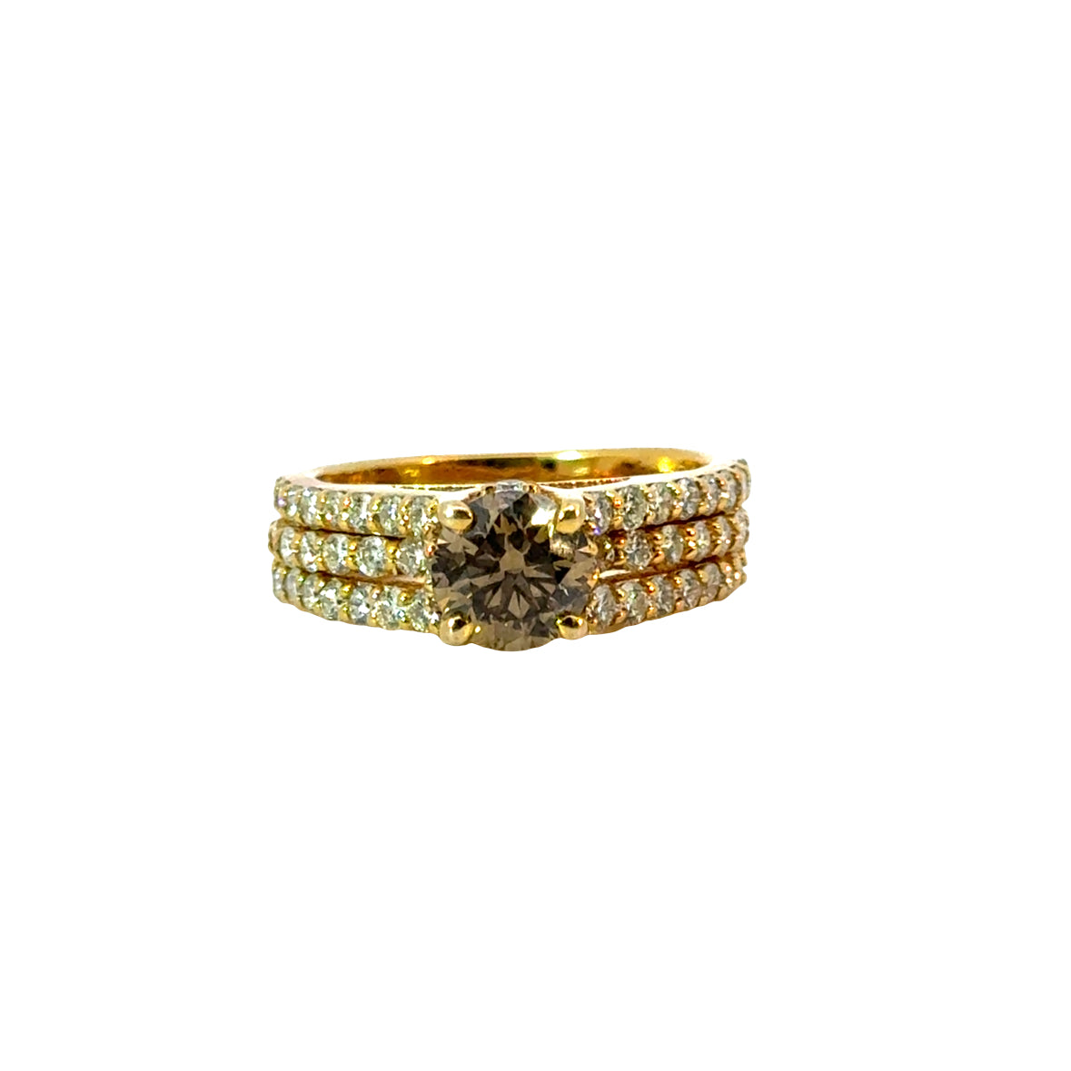 Luxury 14K Yellow Gold Ring with Yellow Diamond Center & Pavé White Diamonds