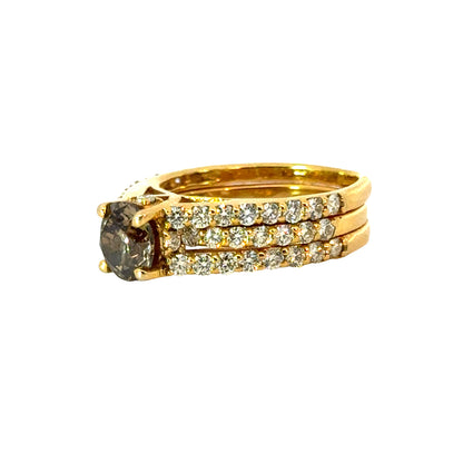 Luxury 14K Yellow Gold Ring with Yellow Diamond Center & Pavé White Diamonds