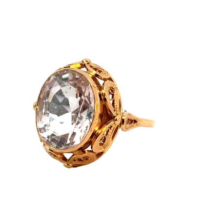 14K Yellow Gold Large Filigree Morganite Ring