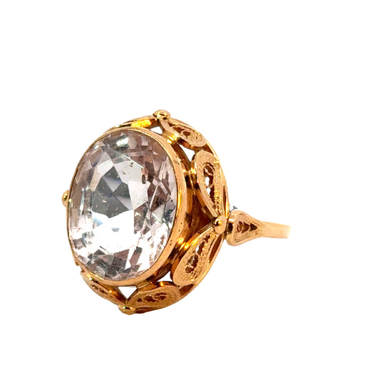 14K Yellow Gold Large Filigree Morganite Ring