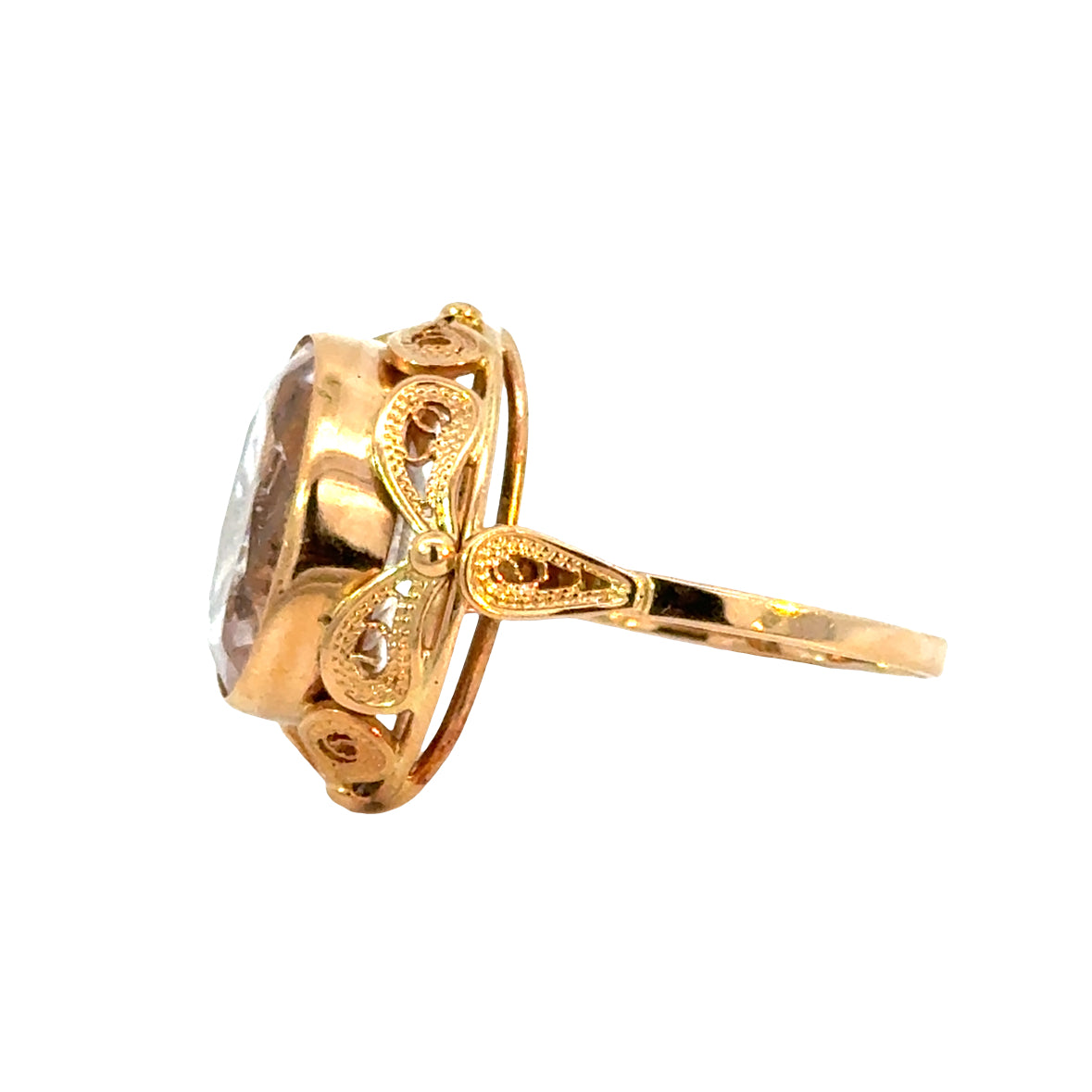 14K Yellow Gold Large Filigree Morganite Ring