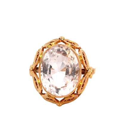 14K Yellow Gold Large Filigree Morganite Ring