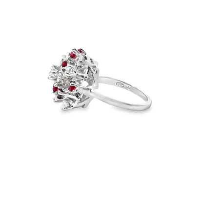 14K White Gold Ruby & Diamond Cluster Ring