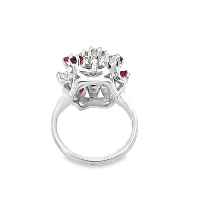 14K White Gold Ruby & Diamond Cluster Ring