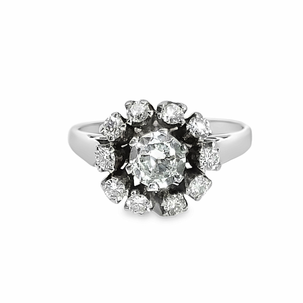 18K White Gold Diamond Flower Dome Cocktail Ring