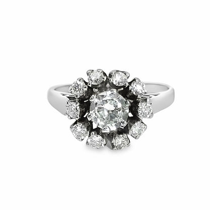 18K White Gold Diamond Flower Dome Cocktail Ring