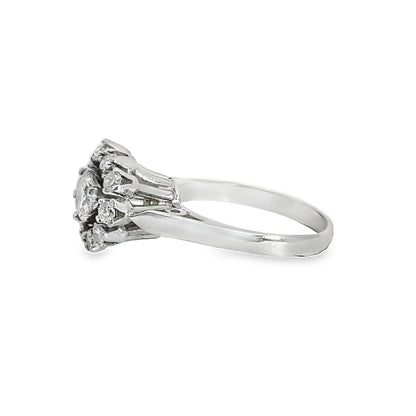 18K White Gold Diamond Flower Dome Cocktail Ring