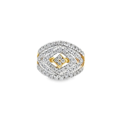 14K Yellow Gold Multi-Row Geometric Diamond Ring