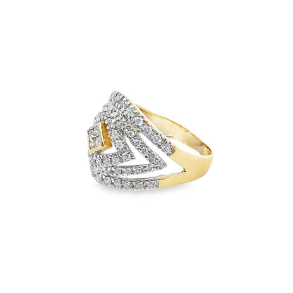 14K Yellow Gold Multi-Row Geometric Diamond Ring