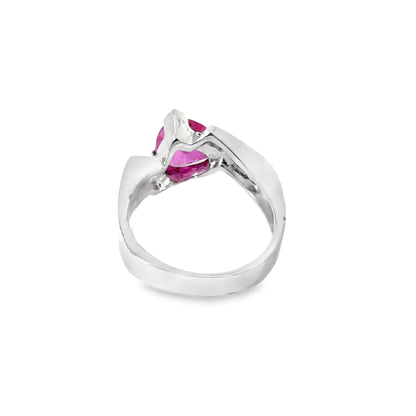 Contemporary 14K White Gold Pink Quartz & Diamond Ring