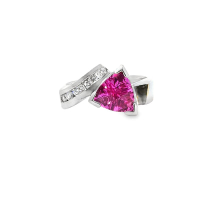 Contemporary 14K White Gold Pink Quartz & Diamond Ring