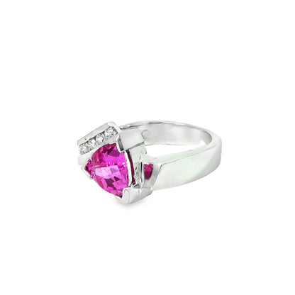 Contemporary 14K White Gold Pink Quartz & Diamond Ring