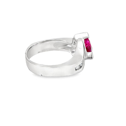 Contemporary 14K White Gold Pink Quartz & Diamond Ring