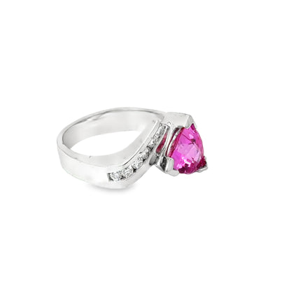 Contemporary 14K White Gold Pink Quartz & Diamond Ring