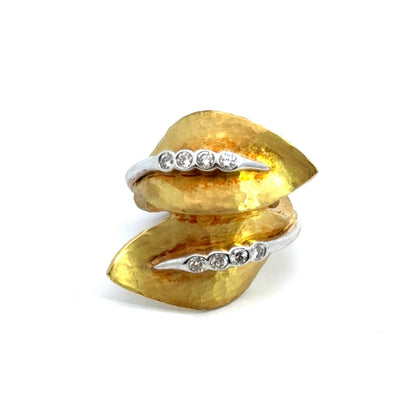 18K Yellow Gold Leaves & Diamond Ring