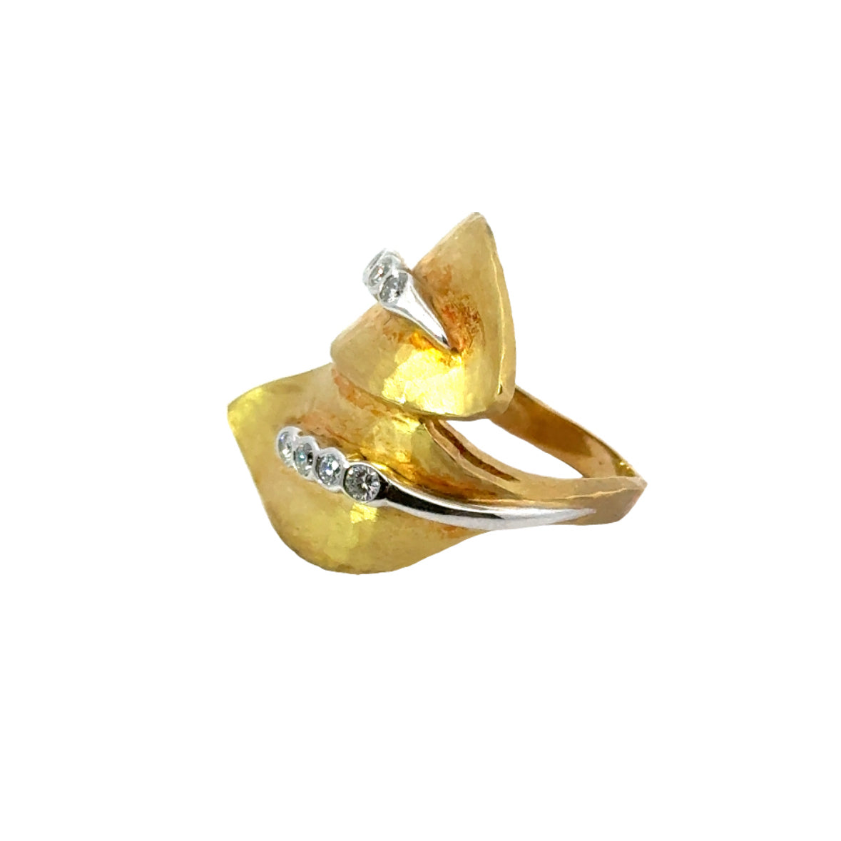 18K Yellow Gold Leaves & Diamond Ring