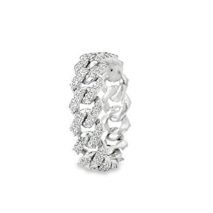 Men’s Cuban Link Fashion Ring in White Gold & Diamonds