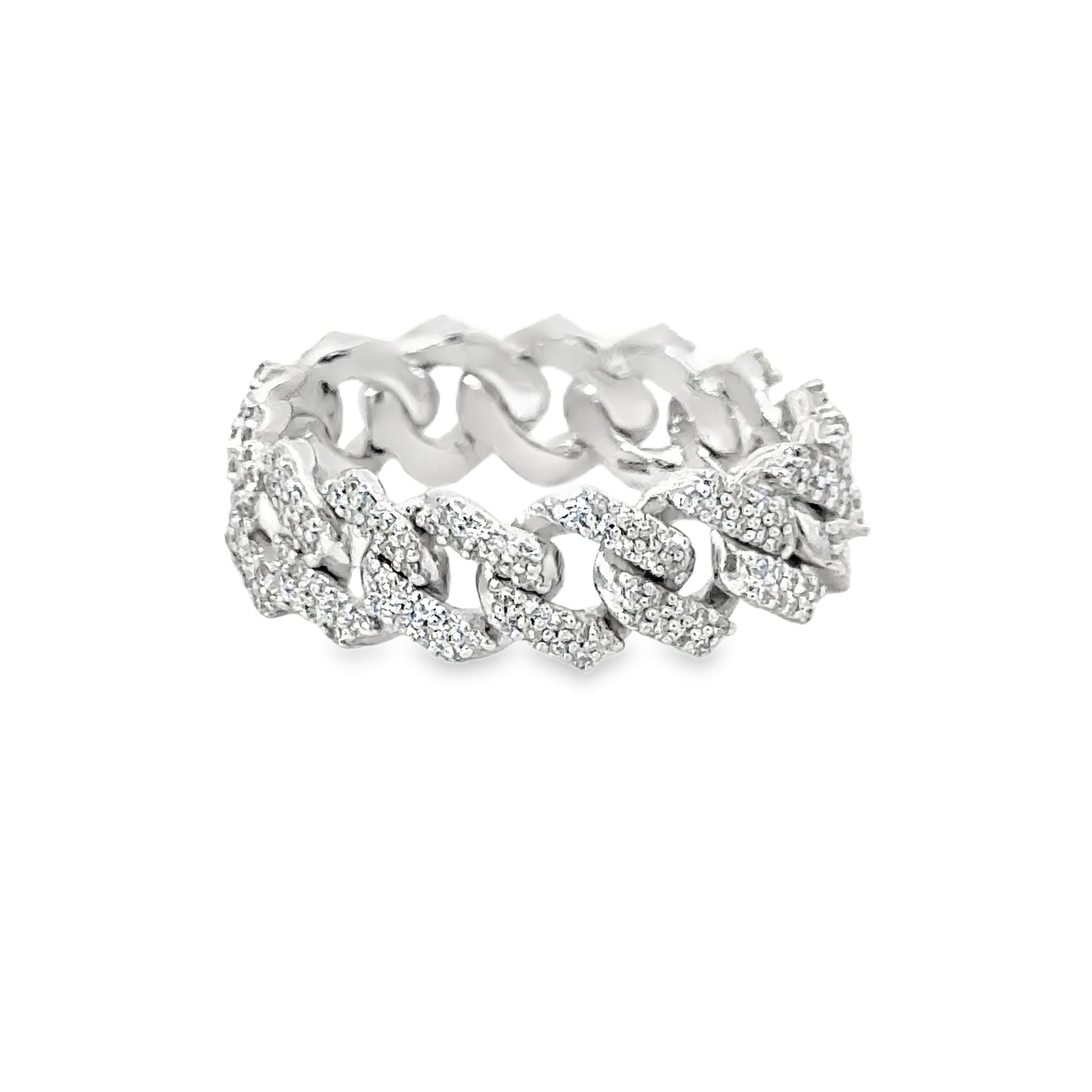 Men’s Cuban Link Fashion Ring in White Gold & Diamonds