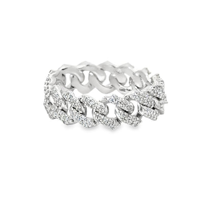 Men’s Cuban Link Fashion Ring in White Gold & Diamonds