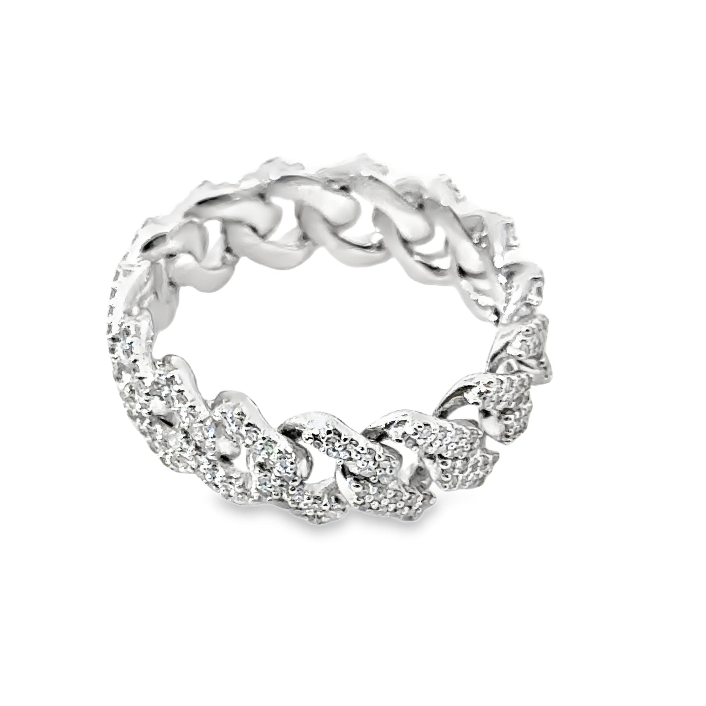 Men’s Cuban Link Fashion Ring in White Gold & Diamonds