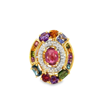 18K Yellow Gold Colorful Multi-Stone Statement Ring