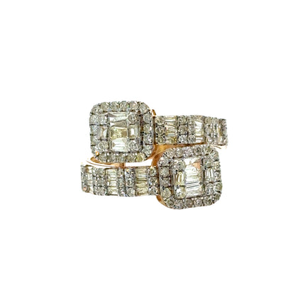 14K Yellow Gold Halo Baguette & Round Diamond Bypass Ring