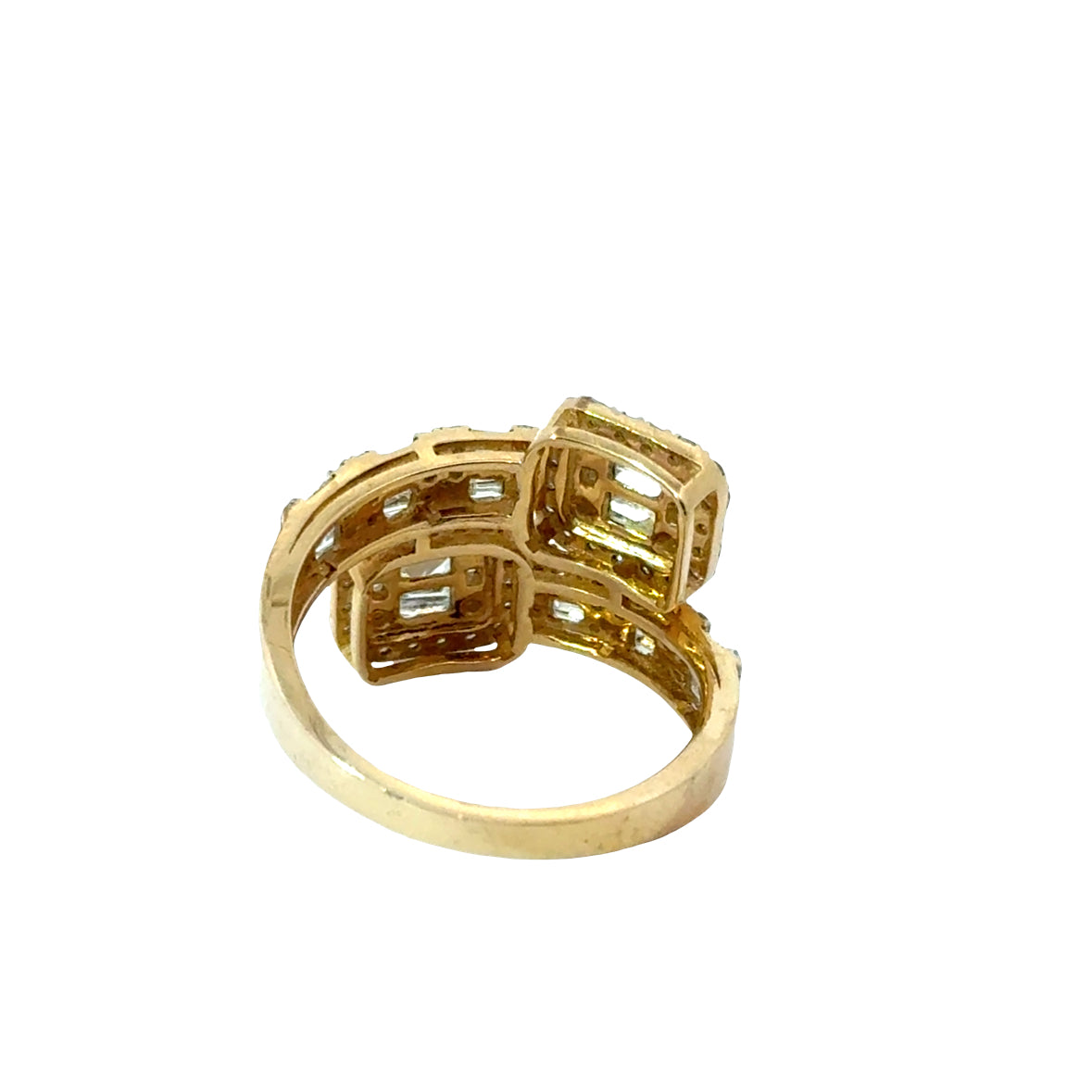 14K Yellow Gold Halo Baguette & Round Diamond Bypass Ring