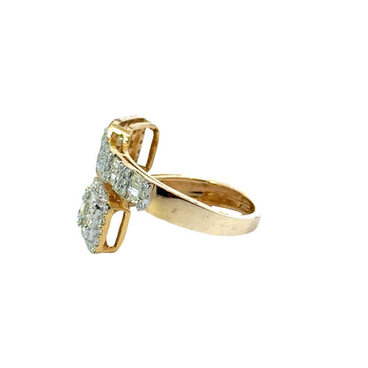 14K Yellow Gold Halo Baguette & Round Diamond Bypass Ring