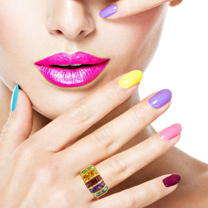 Colorful 18K Gold Five-Row Channel Set Multi-Stone Ring