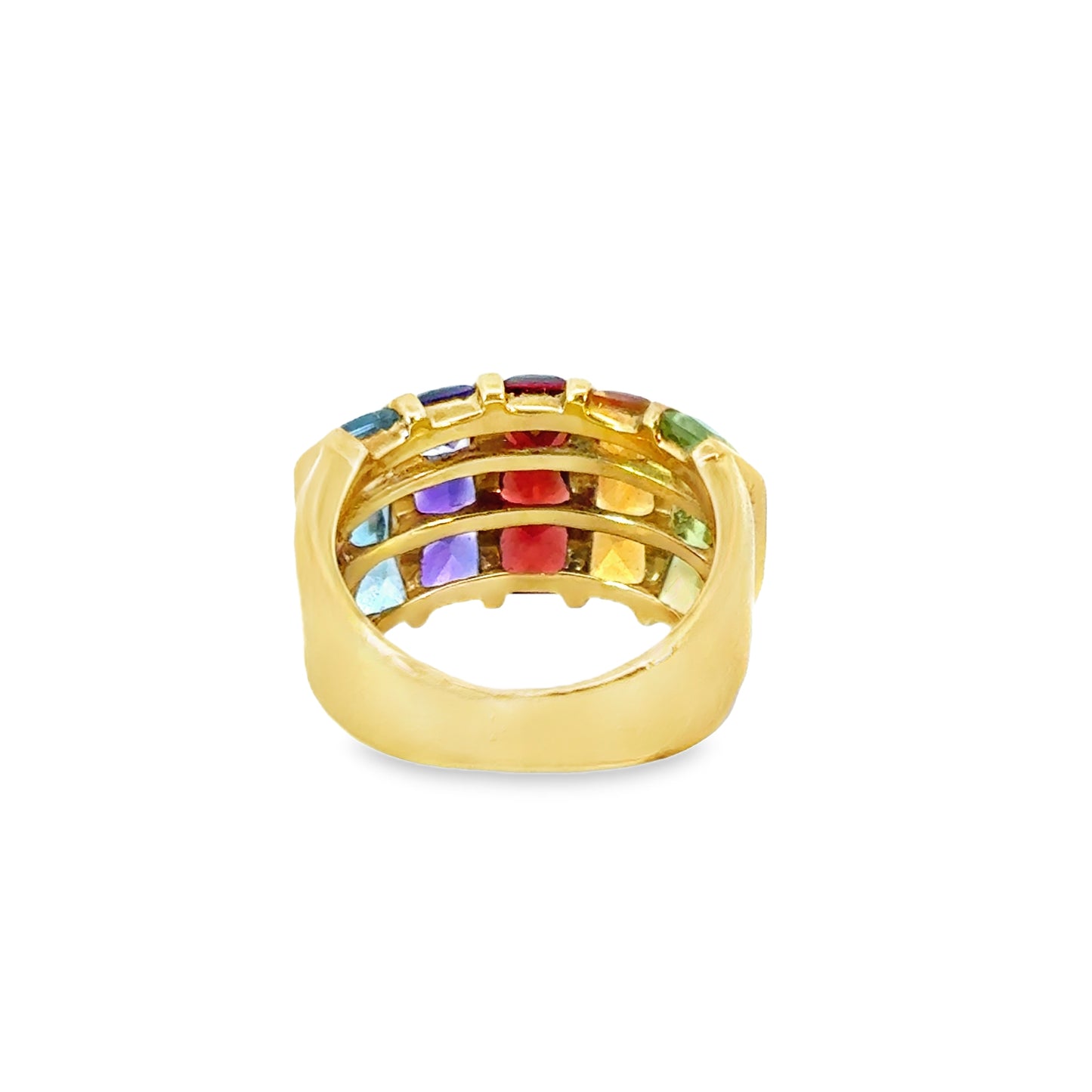Colorful 18K Gold Five-Row Channel Set Multi-Stone Ring