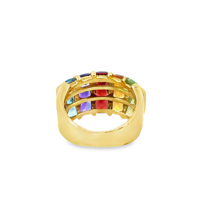 Colorful 18K Gold Five-Row Channel Set Multi-Stone Ring