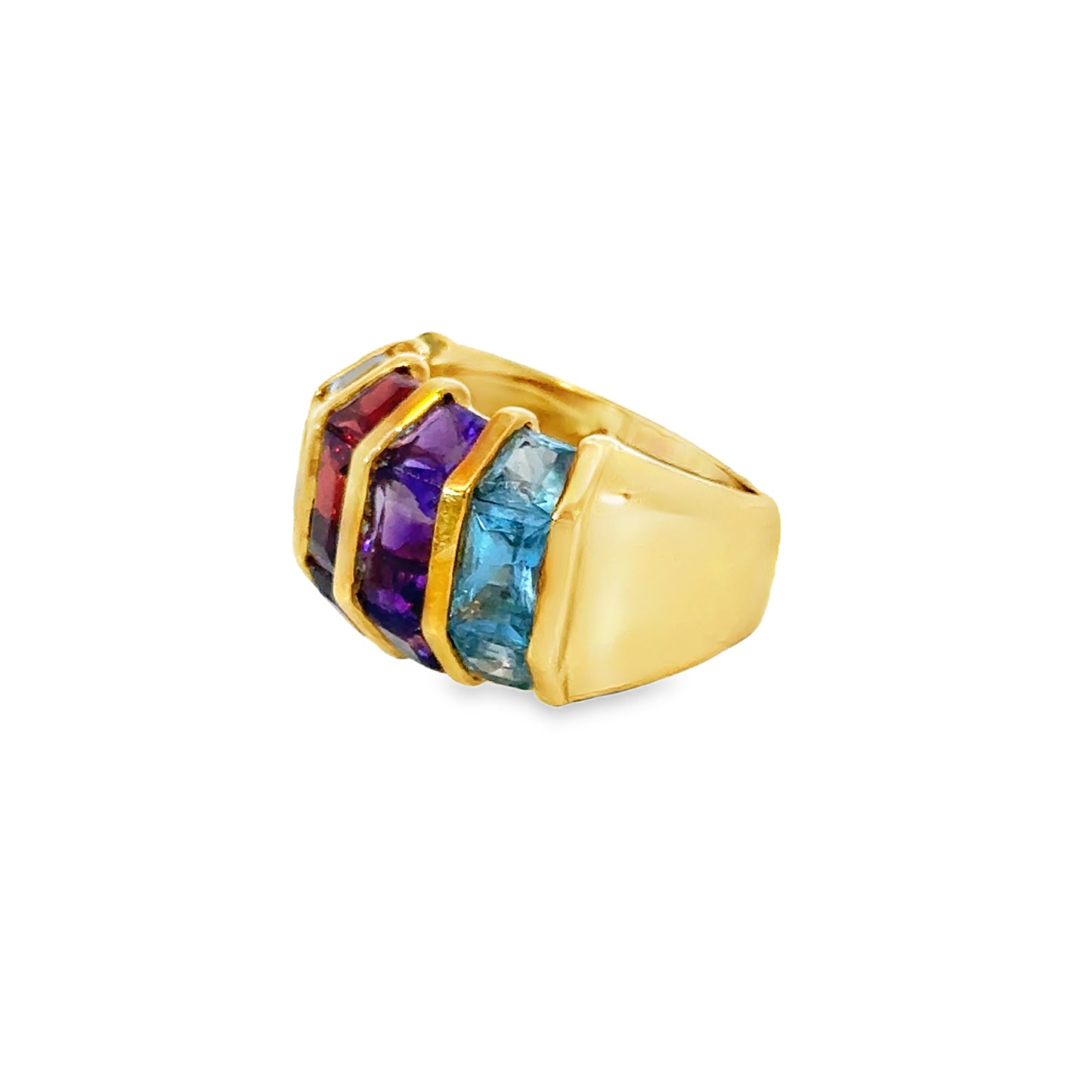 Colorful 18K Gold Five-Row Channel Set Multi-Stone Ring