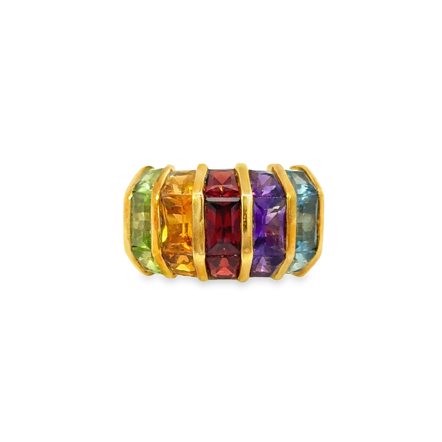 Colorful 18K Gold Five-Row Channel Set Multi-Stone Ring